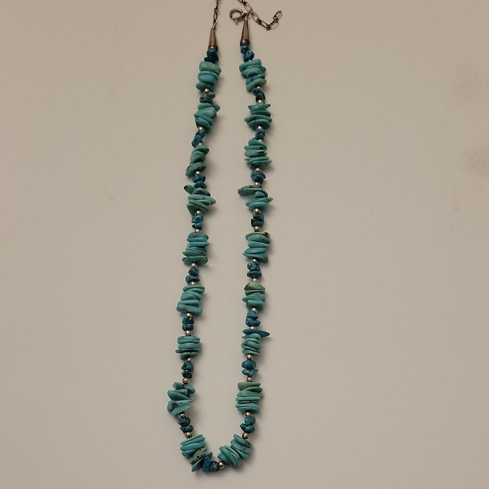 Turquoise Sterling Silver Navajo Beaded Necklace